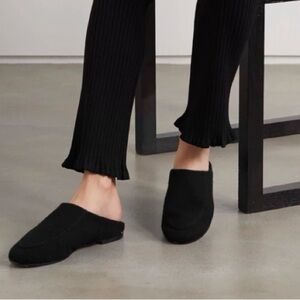 Porte & Paire Black Felt Slippers with Real Shearling Lining Size 41